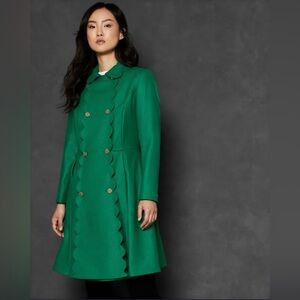 Green Ted Baker Blarnch Scallop Trim Wool Coat Like New Beautiful Floral Lining